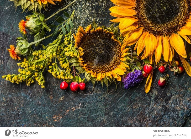 Sonnenblumen im Herbst Blumenstrauß Stil Design Leben Sommer Dekoration & Verzierung Natur Pflanze Blatt Blüte gelb Composing Blumenhändler Saison