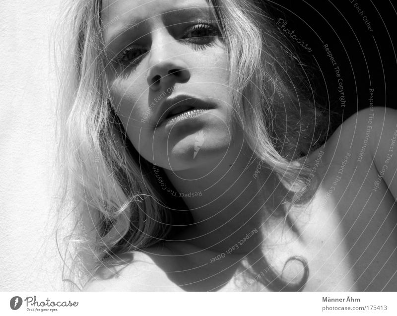 Black or White. Schwarzweißfoto Schatten Kontrast Sonnenlicht Sonnenstrahlen Porträt feminin Junge Frau Jugendliche Erwachsene Haut Kopf Haare & Frisuren blond
