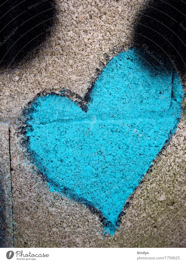 herzlich blau Jugendkultur Subkultur Mauer Wand Zeichen Graffiti Herz außergewöhnlich einzigartig positiv grau Sympathie Liebe Verliebtheit Design Freundschaft