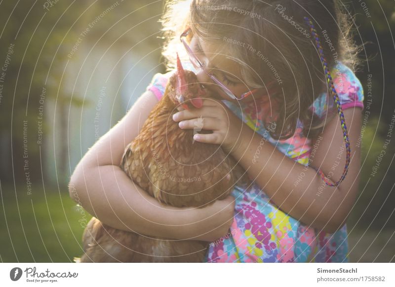 Grenzenlose Liebe Kind Mädchen Kindheit 1 Mensch 3-8 Jahre Tier Haustier Nutztier Vogel Flügel berühren entdecken genießen Küssen leuchten träumen Umarmen frei