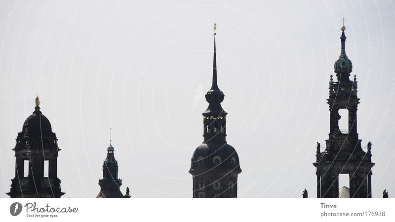 Dresdner Türme Gedeckte Farben Außenaufnahme Menschenleer Textfreiraum links Textfreiraum oben Tag Schatten Kontrast Silhouette Hauptstadt Altstadt Skyline