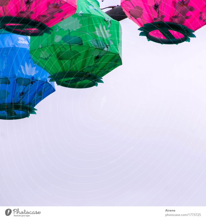 Klangfarbe | Dreiklang Lampion Laterne Papier Beleuchtung Leuchtkörper Zeichen exotisch blau mehrfarbig grün rosa Farbe Tempel Buddhismus Asien Korea Farbfoto