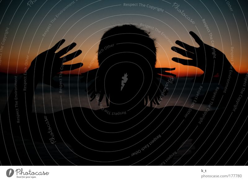 Ohrläppchen Farbfoto Außenaufnahme Dämmerung Silhouette Sonnenaufgang Sonnenuntergang Gegenlicht maskulin Junger Mann Jugendliche Kopf Hand 18-30 Jahre