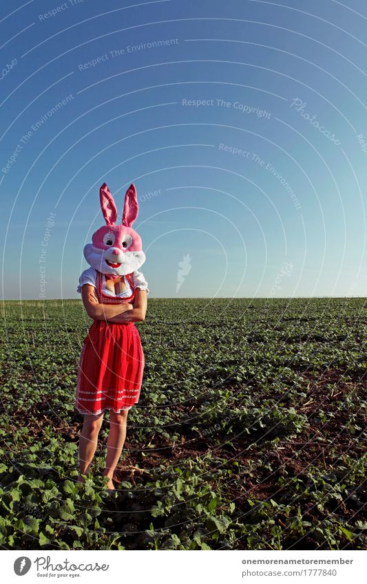 Oktoberfest - Auf Ihn! Kunst Kunstwerk ästhetisch Hase & Kaninchen rosa feminin Trachtenkleid Tradition Feld verschränkt warten Bayern Deutschland Ohr rot
