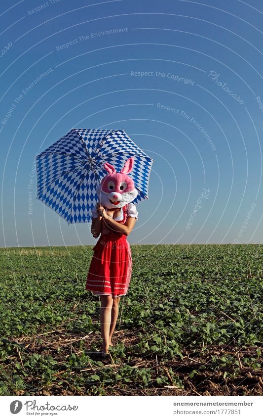 Oktoberfest - Auf Ihn! Lifestyle Kreativität Surrealismus Hase & Kaninchen Trachtenkleid Regenschirm Schirm Muster Bayern Kitsch laufen Feld Kleid rot blau weiß