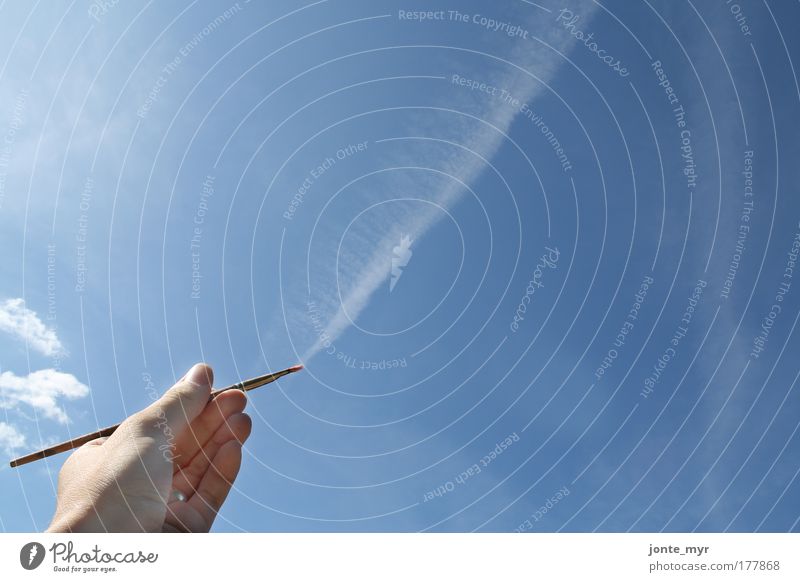 Himmelsmaler Luftverkehr Arme Hand Finger Gemälde Pinsel Maler zeichnen Umwelt Natur Wolken Sommer Schönes Wetter Schreibwaren schön blau weiß Surrealismus