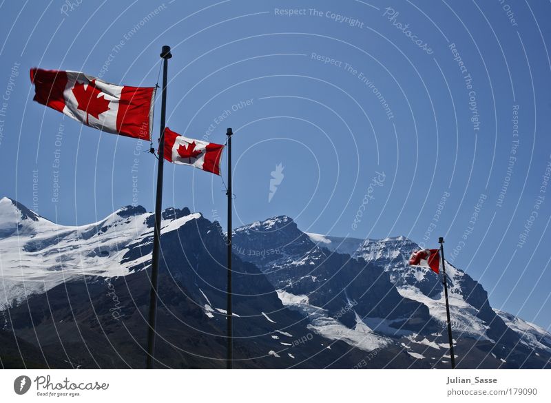 Canada Farbfoto Außenaufnahme Natur Landschaft Abenteuer Kanada Fahne Berge u. Gebirge Schnee Himmel blau canada