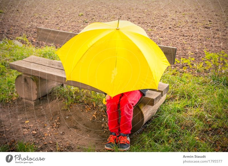 Regen oder Sonne Lifestyle Mensch maskulin Jugendliche 1 13-18 Jahre Natur Klima schlechtes Wetter Feld sitzen nass gelb Stimmung Geborgenheit Unlust Einsamkeit