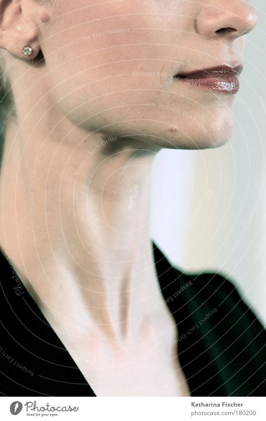 Portrait feminin Frau Erwachsene Haut Kopf Gesicht Ohr Nase Mund Lippen 30-45 Jahre Jacke Schmuck braun schwarz Hals Ohrringe schön Beautyfotografie Fashion