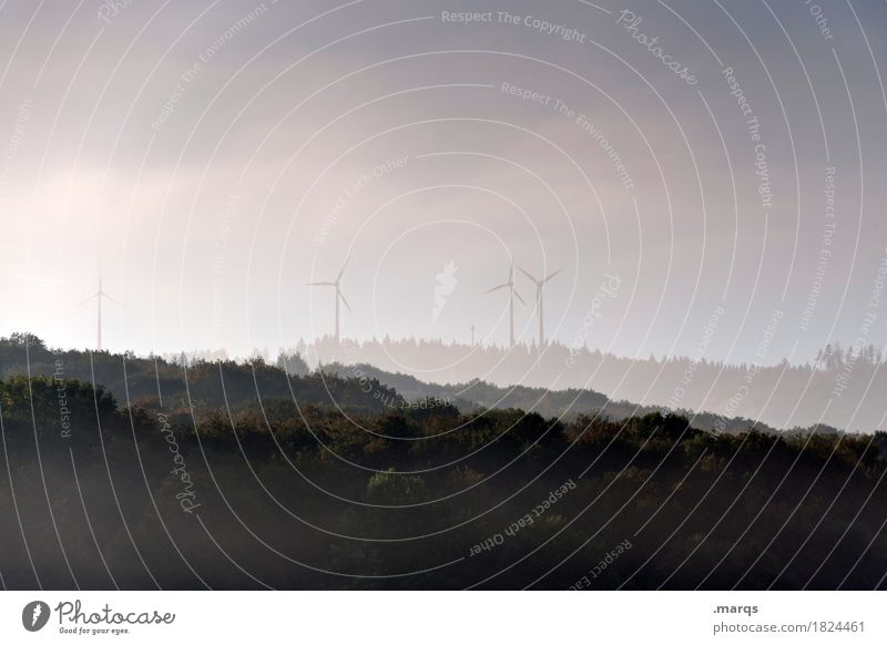 Windräder im Nebel Energiewirtschaft Natur Landschaft Himmel Wolken Frühling Sommer Herbst Wald Hügel Windkraftanlage Stimmung Fortschritt Erneuerbare Energie