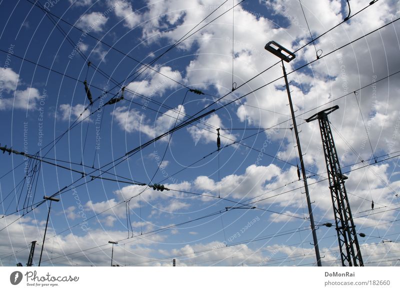 Äther Kabel Stahlseil Stahlkabel Drahtseil Technik & Technologie Energiewirtschaft Urelemente Luft Wasser Himmel Wolken Sommer Schönes Wetter Europa Metall Netz