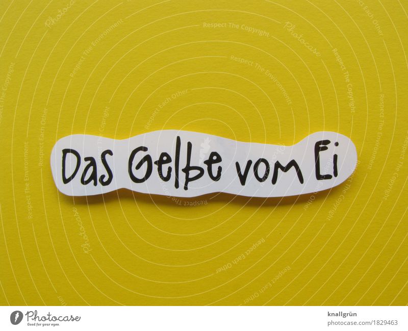 Das Gelbe vom Ei Schriftzeichen Schilder & Markierungen Kommunizieren gelb schwarz weiß Gefühle Zufriedenheit Begeisterung Neugier entdecken Redewendung