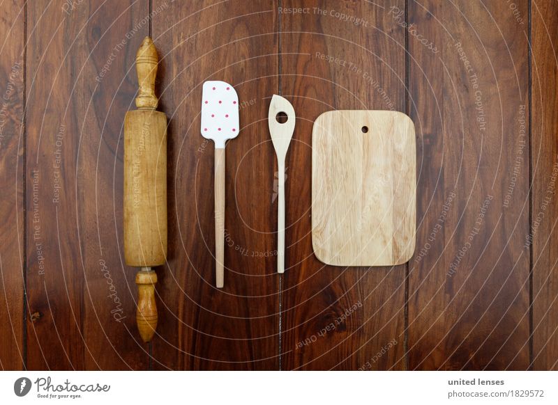 AKCGDR# Holz vor der Küche Lifestyle Essen zubereiten Küchentisch Kücheneinrichtung Nudelholz Löffel Holzbrett Holztisch Ordnung Ordnungsliebe Punkt Farbfoto