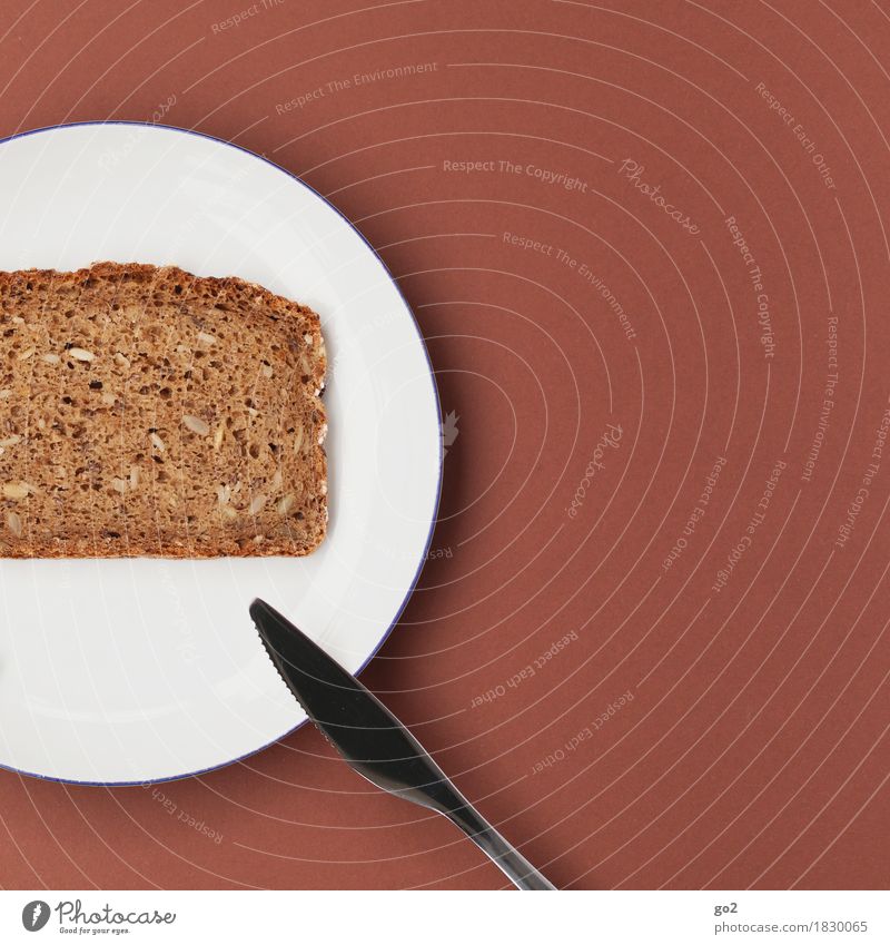 Brot Lebensmittel Teigwaren Backwaren Ernährung Frühstück Bioprodukte Diät Fasten Teller Messer Gesunde Ernährung einfach Gesundheit lecker braun weiß