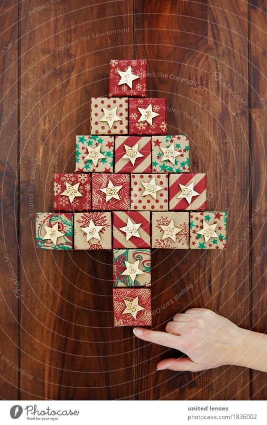 AKDR# Weihnachtskalender Schau! Kunst Kunstwerk ästhetisch Weihnachten & Advent Vorfreude Tanne Geschenk viele Ziffern & Zahlen 24 Holztisch Stern (Symbol)