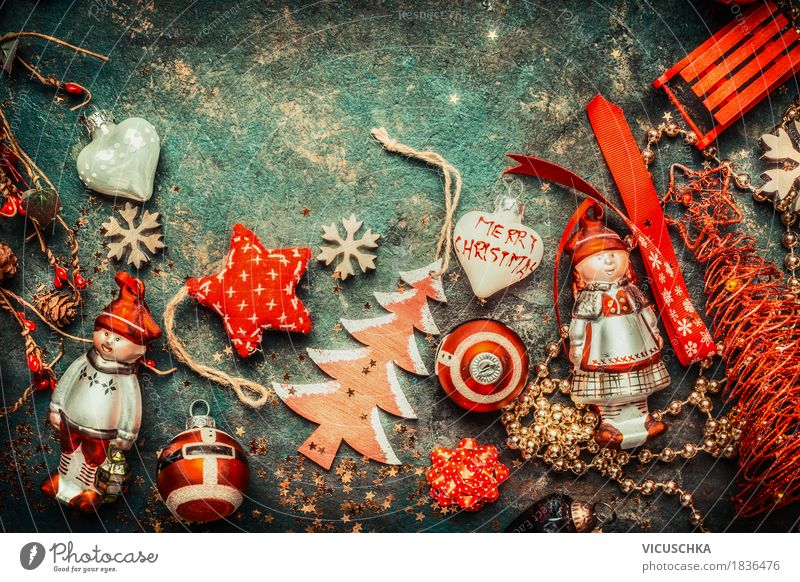 Weihnachten, Hintergrund mit roten Dekoration Stil Design Freude Häusliches Leben Dekoration & Verzierung Feste & Feiern Weihnachten & Advent retro Tradition