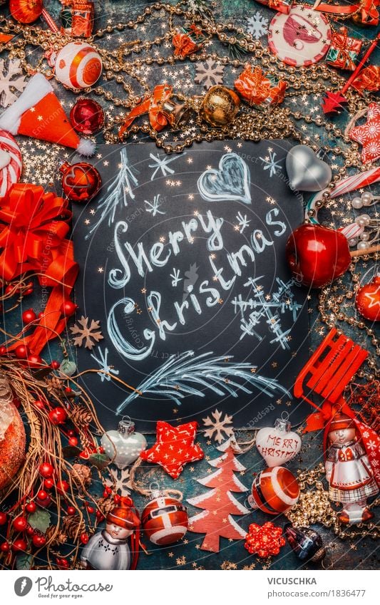 Merry Christmas, Weihnachtskarte mit Dekoration Stil Design Freude Winter Dekoration & Verzierung Feste & Feiern Weihnachten & Advent Zeichen Ornament Kugel