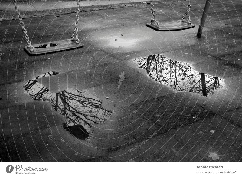 space for two Schwarzweißfoto Außenaufnahme Menschenleer Tag Reflexion & Spiegelung Spielen Kinderspiel Herbst Winter Park Einsamkeit
