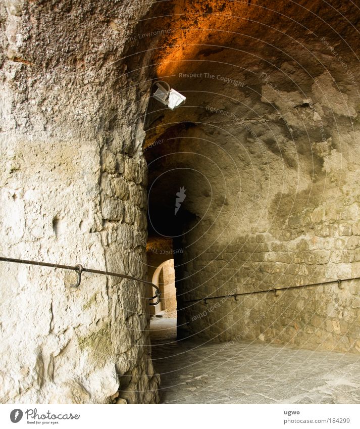 durch die mauer Gedeckte Farben Außenaufnahme Tag Zentralperspektive Altstadt Tunnel Mauer Wand Stein entdecken alt braun gold ruhig Kultur