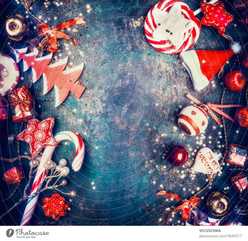 Weihnachten Hintergrund mit Süßigkeiten und Dekorationen Süßwaren Festessen Stil Design Freude Winter Dekoration & Verzierung Feste & Feiern Ornament Kugel