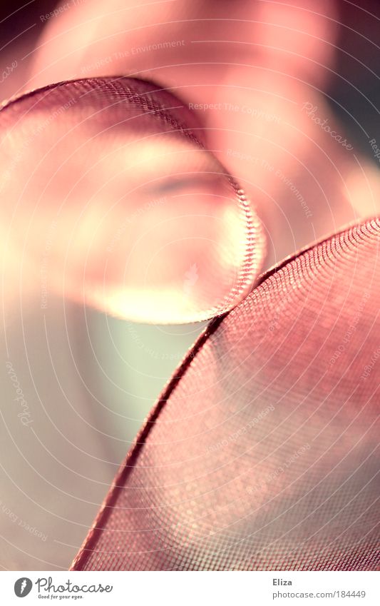 Abstrakte Detailaufnahme eines rosa Geschenkbandes. Stoff ästhetisch elegant Hintergrundbild interessant geschwungen schwungvoll Unschärfe Licht Linie