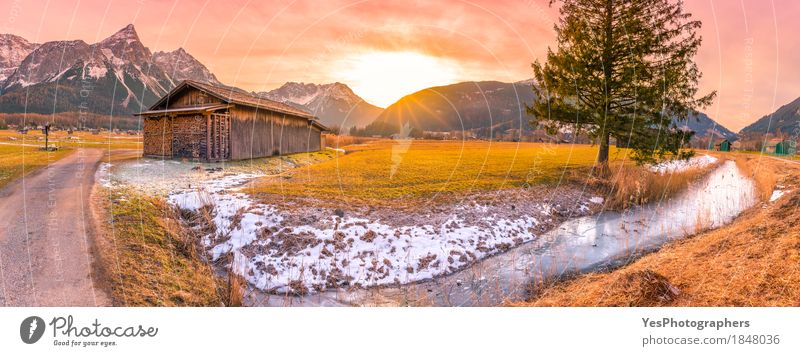 Wintersonnenuntergang in den österreichischen Alpen Freude Ferien & Urlaub & Reisen Tourismus Schnee Winterurlaub Berge u. Gebirge Natur Landschaft Frühling