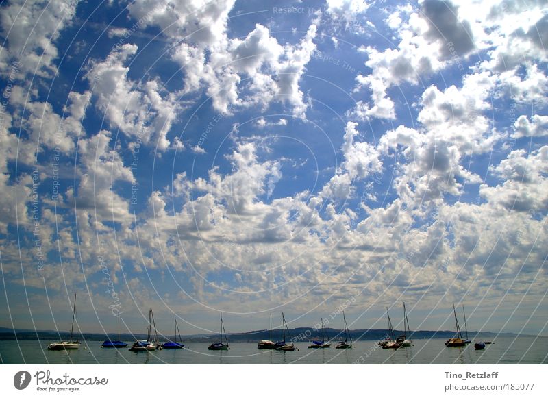 Wolken Natur Landschaft Luft Wasser Himmel Sommer Schönes Wetter See Bootsfahrt Fischerboot Jacht Segelboot Hafen träumen groß blau Farbfoto Außenaufnahme