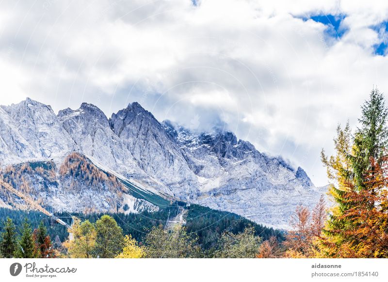 Alpen Natur Landschaft Pflanze Wolken Herbst Baum Berge u. Gebirge Gipfel Schneebedeckte Gipfel Zufriedenheit achtsam Gelassenheit ruhig Erholung Gesundheit