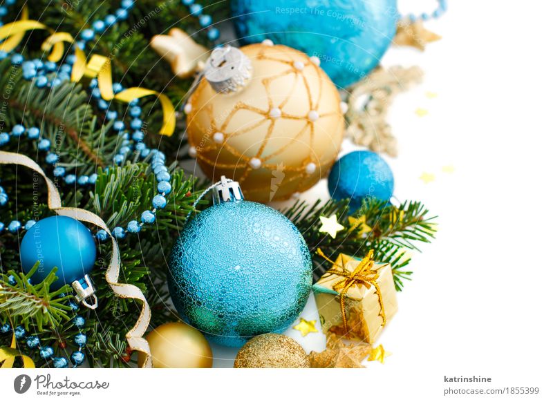 Türkis und goldene Weihnachtsverzierungsgrenze Winter Dekoration & Verzierung Weihnachten & Advent Silvester u. Neujahr Baum Ornament Kugel Schnur hell blau
