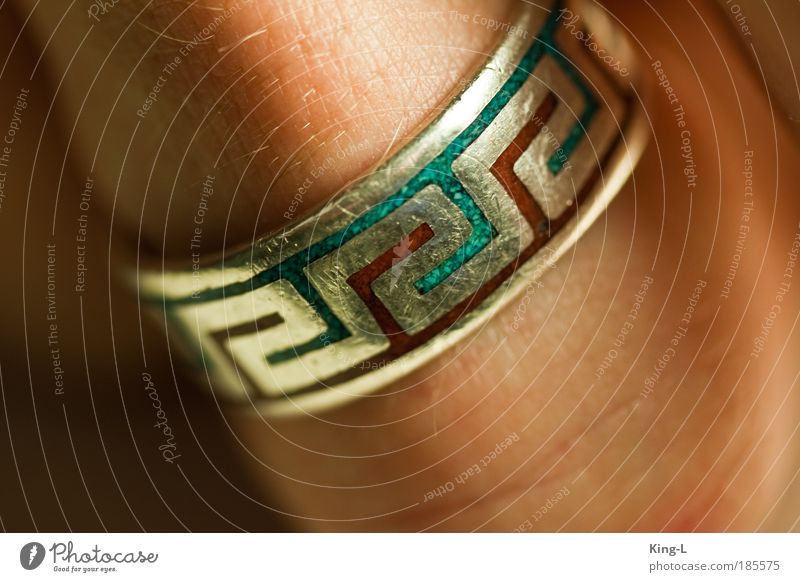 Fingerring Haut Schmuck Ring Metall Ornament einzigartig rund schön blau rot silber Warmherzigkeit Partnerschaft Identität Symmetrie Ringfinger Farbfoto
