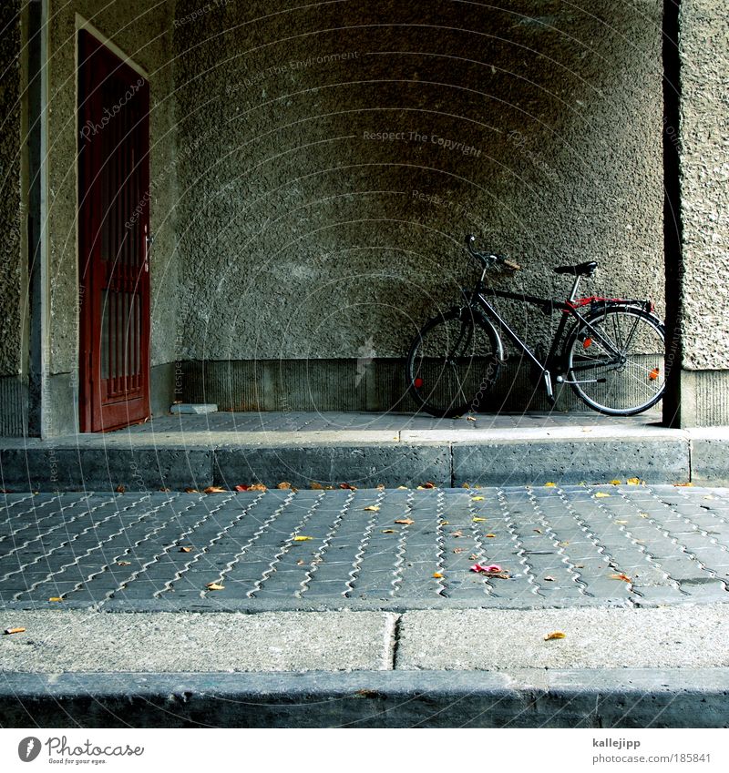 abgestellt Lifestyle Freizeit & Hobby Fahrrad Mauer Wand Tür Verkehr sparsam Eingang Einfahrt Hof Haus Ausfahrt Rad Reifen Schatten gehen Farbfoto