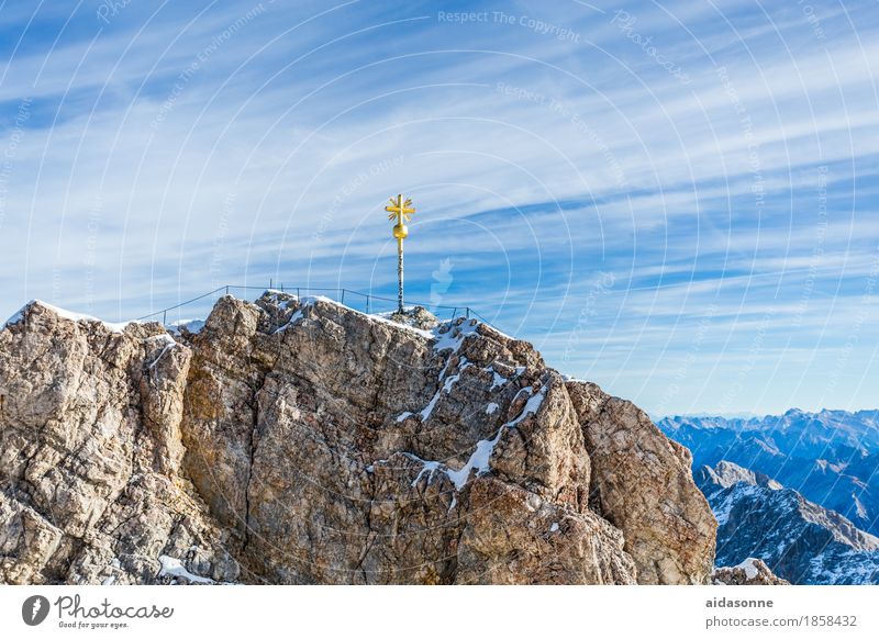 Zugspitze Landschaft Schönes Wetter Felsen Alpen Gipfel Gefühle Glück Zufriedenheit Lebensfreude Farbfoto Außenaufnahme Menschenleer Tag Panorama (Aussicht)