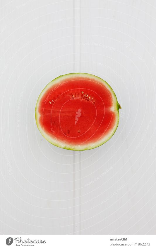 Melone. Kunst ästhetisch Lebensmittel Gesunde Ernährung Melonen rot Teilung Kerne Vor hellem Hintergrund Holztisch Hälfte Vegetarische Ernährung biologisch
