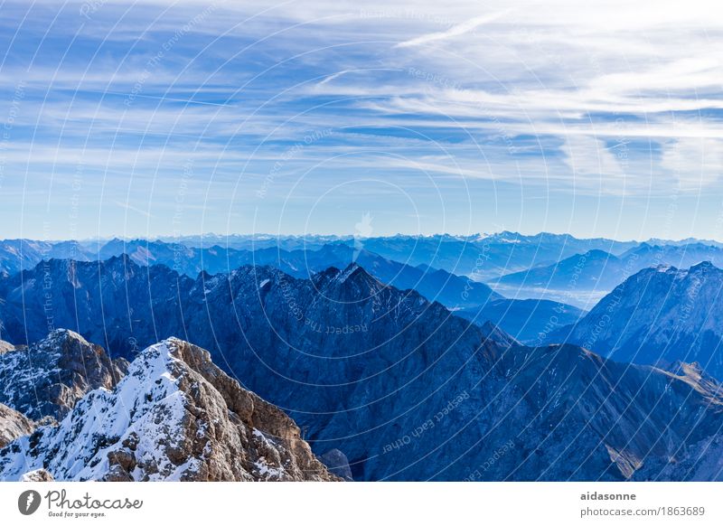 Alpen Landschaft Schnee Berge u. Gebirge Zufriedenheit Lebensfreude Optimismus Willensstärke Farbfoto Menschenleer Tag Panorama (Aussicht)