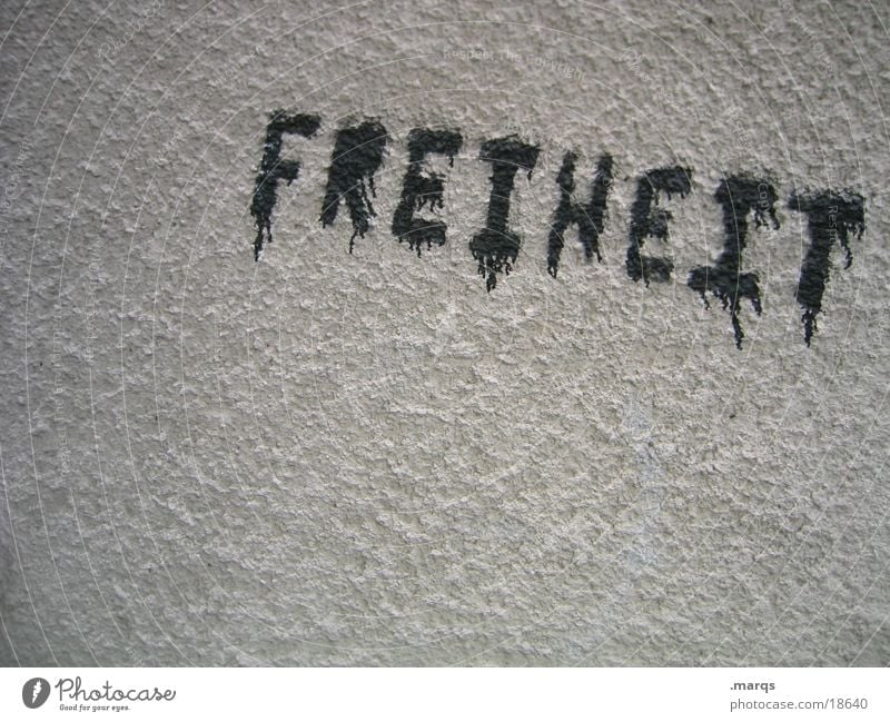 Freiheit Stil Kunst Stadt Mauer Wand Fassade Schriftzeichen Graffiti Kommunizieren frei grau schwarz weiß Gefühle Hoffnung Politik & Staat Typographie gemalt