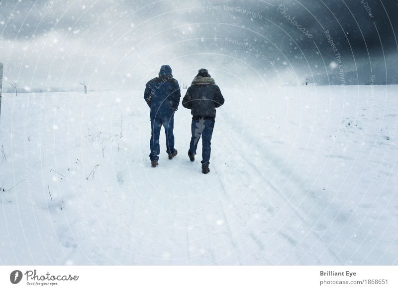 Wir zwei und der Schnee Lifestyle Freizeit & Hobby Ausflug Winter wandern Natur Landschaft Wetter Unwetter Wind Sturm Nebel Park Feld Bewegung laufen Ferne
