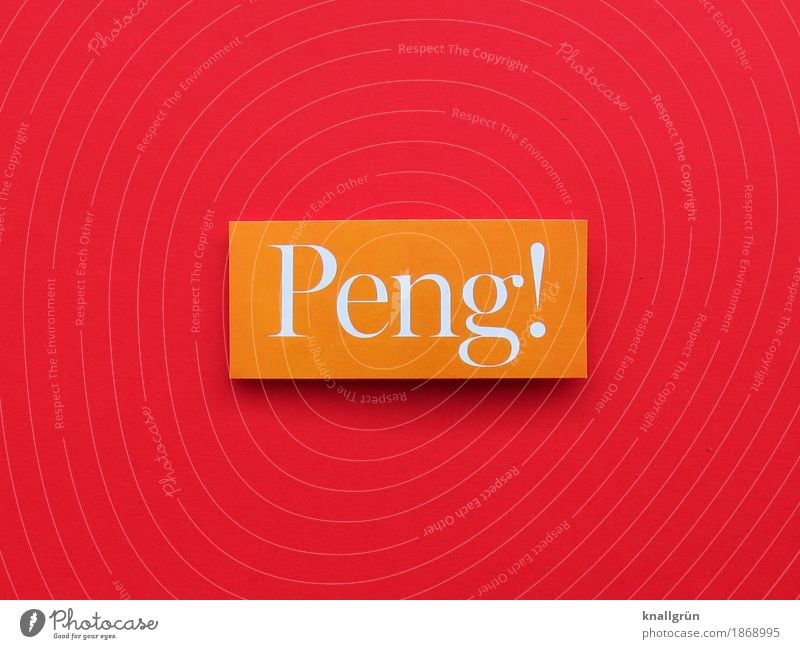 Peng! Schriftzeichen Schilder & Markierungen Kommunizieren eckig orange rot weiß Gefühle Geräusch Knall schießen Farbfoto Studioaufnahme Menschenleer