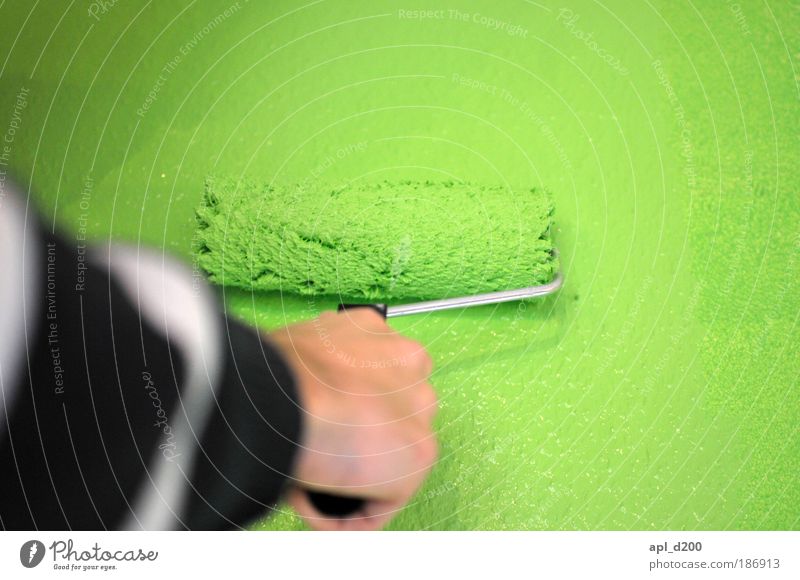 Zweiter Anstrich Mensch maskulin Arme Hand 1 Kunst Künstler Maler Mauer Wand streichen authentisch außergewöhnlich grün schwarz weiß Freude ästhetisch Klima