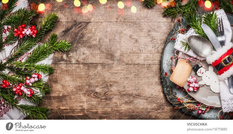 Festliche Weihnachten Tischdekoration Ernährung Festessen Geschirr Teller Besteck Messer Gabel Löffel elegant Stil Design Freude Häusliches Leben Wohnung