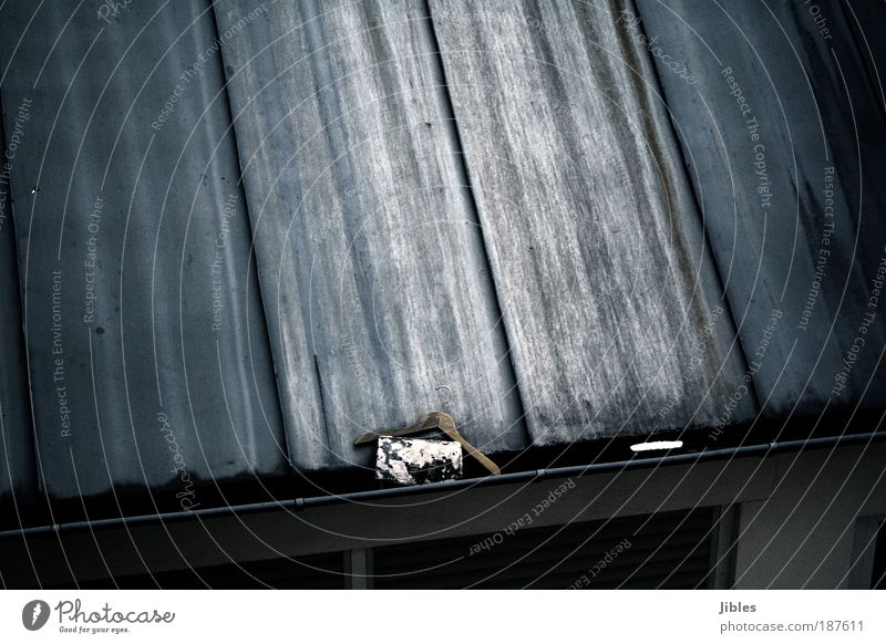 Dach Haus Dachrinne Metall beobachten träumen Armut grau einzigartig Kleiderbügel Gedeckte Farben Außenaufnahme Strukturen & Formen Textfreiraum oben Tag