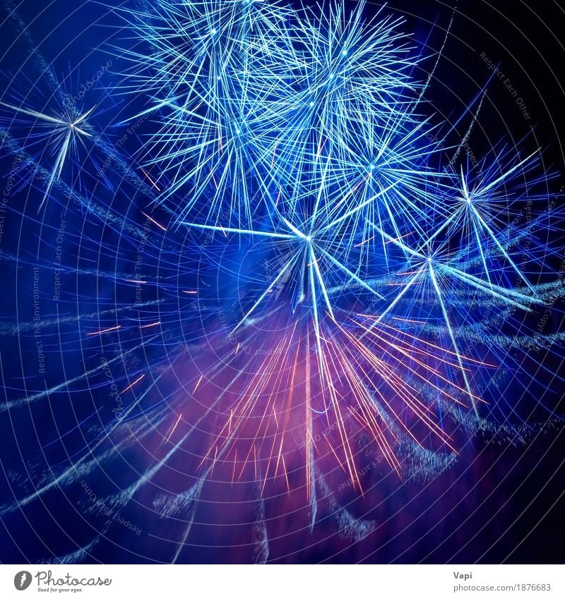 Blaue bunte Feuerwerke auf dem schwarzen Himmel Design Dekoration & Verzierung Nachtleben Entertainment Party Veranstaltung Feste & Feiern Weihnachten & Advent