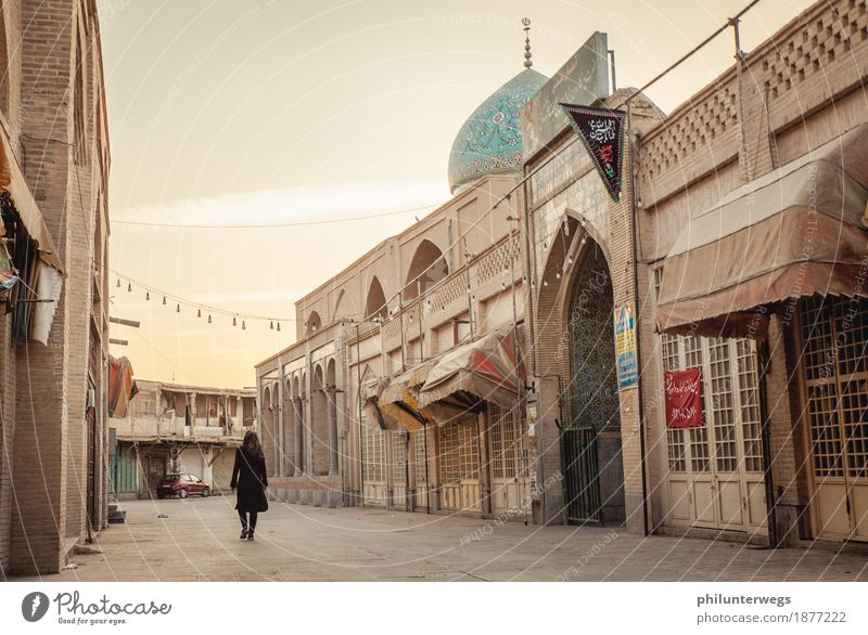 Moschee im Sonnenuntergang feminin 1 Mensch Teheran Iran Kleinstadt Stadt Hauptstadt Stadtzentrum Stadtrand Altstadt Menschenleer Haus Kirche Gebäude