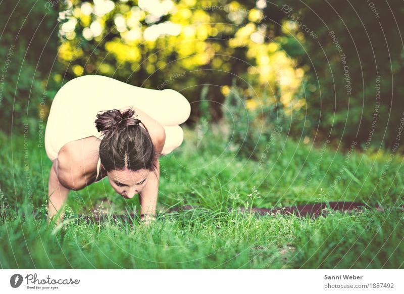 yoga pose Gesundheit Fitness Leben Meditation Yoga Mensch feminin Frau Erwachsene 1 30-45 Jahre brünett sportlich grün weiß Willensstärke Mut Bewegung erleben