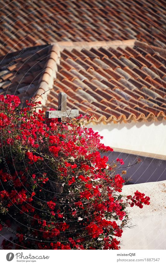 Spanisches Dach. Kunst ästhetisch mediterran Dachziegel Kirche Fuerteventura Farbfoto mehrfarbig Außenaufnahme Detailaufnahme Experiment abstrakt Menschenleer
