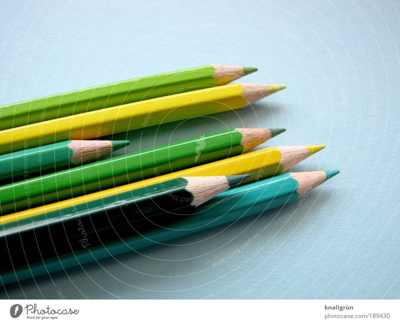Grün Farbstift Holz zeichnen eckig schön Spitze blau grün Kommunizieren Kreativität angespitzt 7 malen Farbfoto Studioaufnahme Nahaufnahme Menschenleer
