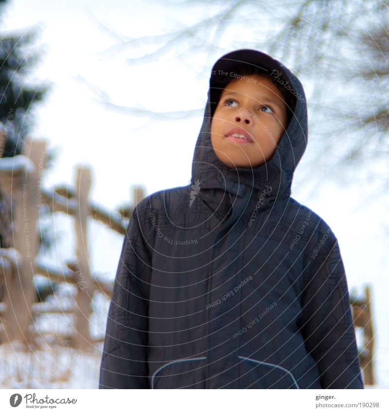 "Wann kommt endlich der Frühling!" (Junge im Winter) Mensch maskulin Kindheit Jugendliche 1 8-13 Jahre Umwelt Natur Landschaft Himmel Wetter Eis Frost Schnee