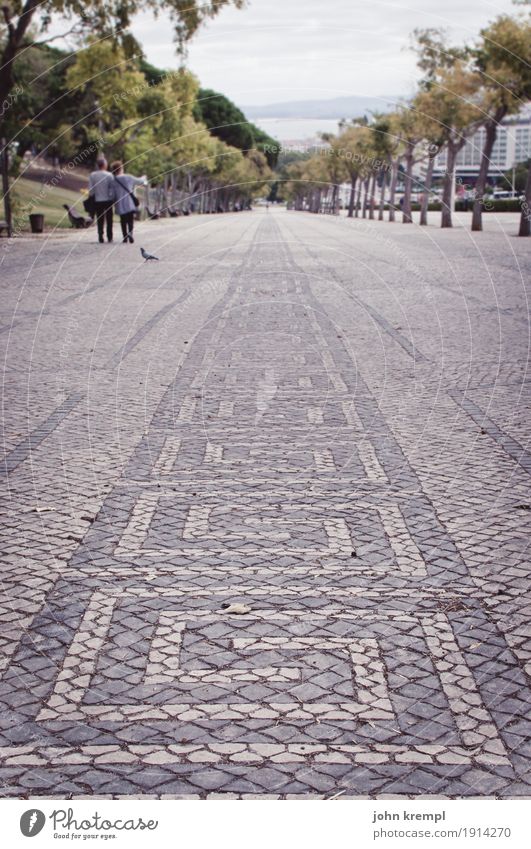 Dem Flaneur ist nicht zu schwör Paar Partner Park Allee Lissabon Portugal Parque Eduardo VII Wege & Pfade Gartenweg Stein Ornament Mosaik gehen Zusammensein