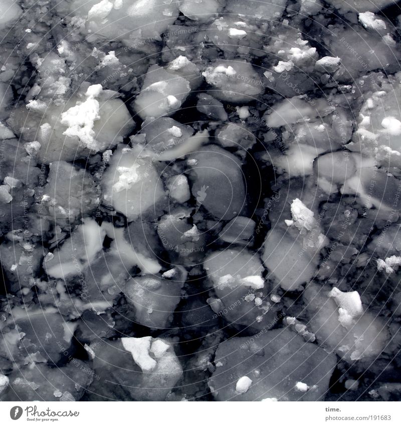 Kaltschale mit Bruch Schnee Wasser Eis Frost kalt nass viele grau weiß Eiswasser ungemütlich Teile u. Stücke Bruchstück Anhäufung Verschiedenheit Eisscholle