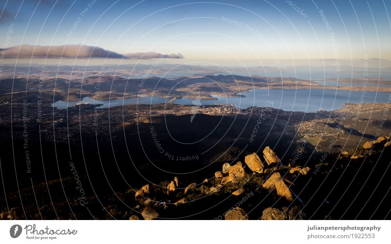 Blick vom Mount Wellington auf Hobart, Tasmanien, Australien schön Ferien & Urlaub & Reisen Tourismus Abenteuer Freiheit Meer Insel Berge u. Gebirge Natur