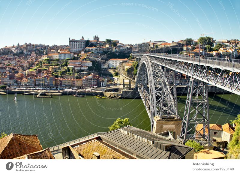 Ponte Luis I Umwelt Natur Wasser Himmel Horizont Sommer Wetter Schönes Wetter Flussufer Douro Porto Portugal Stadt Hafenstadt Stadtzentrum Haus Palast Brücke